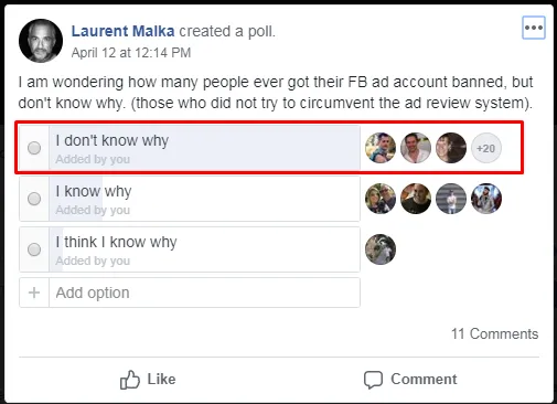 Facebook Ad account disabled survey